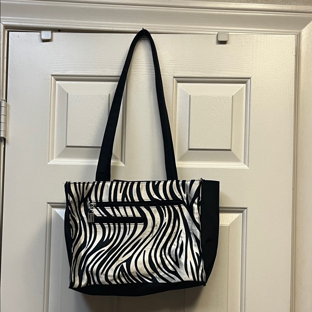Kaela Black and White Zebra Print Tote Bag
